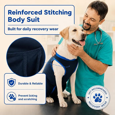 T'CHAQUE Easy On Dog Surgery Recovery Suit with Rear Leg Sleeve to Stop Licking, Machine Washable Surgical Suit for Dogs Male Neuter, Soft Dog Body Suits After Surgery, Wound Protection, Navy 3XL