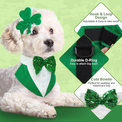 Kuoser Dog Tuxedo & Bandana Set - Prince Wedding Bow Tie Shirt Formal Attire for Large & Medium Dogs (Golden Retriever, Samo Bulldogs)