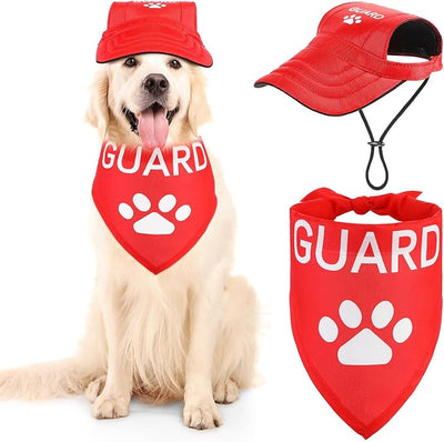 Geyoga Guard Pet Costume Set Dog Cosplay Clothes Outfit Accessories Include Baseball Hat and Dog Bandana for Pet Party Supplies(L)
