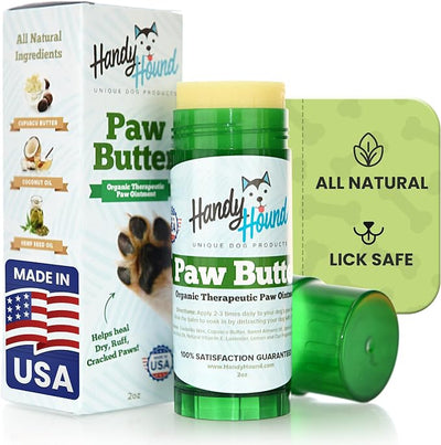 Handy Hound Paw Butter Dog Paw Balm for Dry Cracked Paws, Lick Safe, 2 oz | All natural nourishing balm soothes paws, nose and dry skin, mess-free twist-up stick, made in the USA