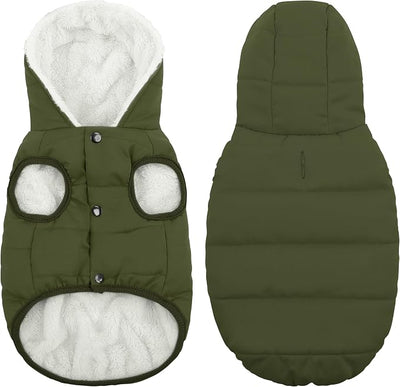SAWMONG Waterproof Dog Winter Coat, Warm Fleece Lined Dog Jacket with Hood, Windproof Puppy Coat, Pet Apparel Vest Outdoor&Indoor Winter Activities(Green,XXL)