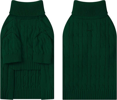 Small Dog Thermal Pullover Sweater, Classic Turtleneck Cable Knitwear Dog Clothes for Cold Weather Warm Pet Clothes for Chihuahua, Bulldog, Dachshund, Pug Green Large