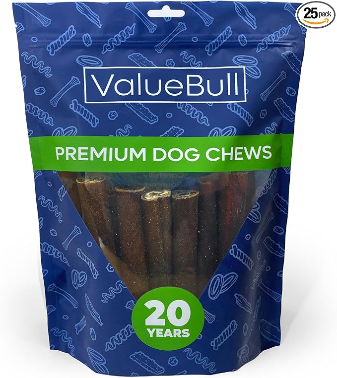 ValueBull Collagen Sticks for Dogs, 6 Inch Jumbo Chews, Natural Long-Lasting Dog Treats, 25 Count - Supports Joints, Skin & Coat with Chondroitin & Glucosamine