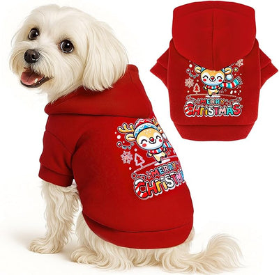 ABRRLO Small Dog Hoodie Clothes Red Christmas Dog Outfit Warm Fleece Dogs Sweater for Small Dogs Cat Boy Girl Cute Puppy Sweatshirt with Leash Hole Xmas Doggy Costume Chihuahua Yorkie(Xmas Deer,M)