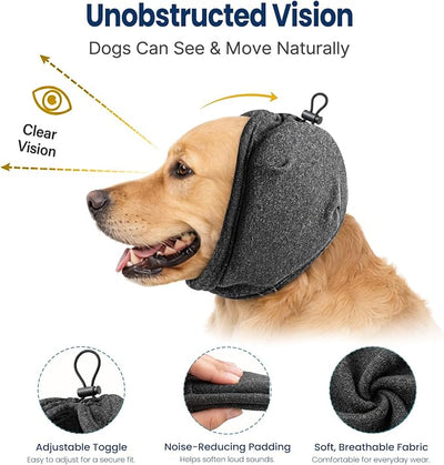 Swooflia Dog Ear Muffs Cover - Dog Cat Ears Muffs for Bath Noise Protection Calming Cold Weather Anxiety Relief, Dark Grey Medium Adjustable Top for Grooming Bathing Fireworks and Travel M