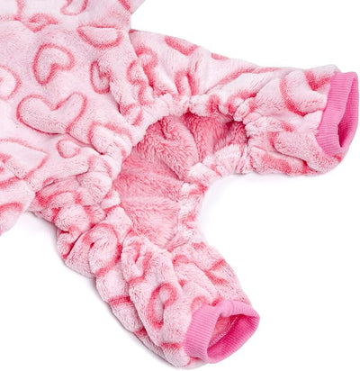 Dxhycc Fleece Dog Pajamas - Cute Heart Puppy Jumpsuit, Warm Soft Pet Holiday Clothes for Small Medium Cats and Dogs (Pink, L)