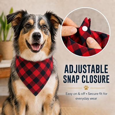Valentine’s Plaid Scarf Bandanas for Dogs - Dual Layer Scarf with Button Snap and Soft Cotton for Small and Medium Pets, Large