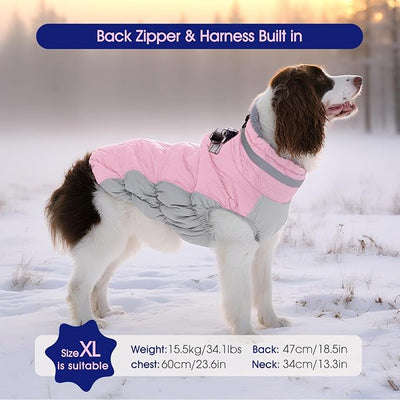 FUAMEY Dog Coat for Small Dogs,Waterproof Dog Winter Jacket with Harness Built in Puppy Cold Weather Coats Reflective Pet Vest with Zipper Warm Fleece Dogs Snowsuit Windproof Pink S