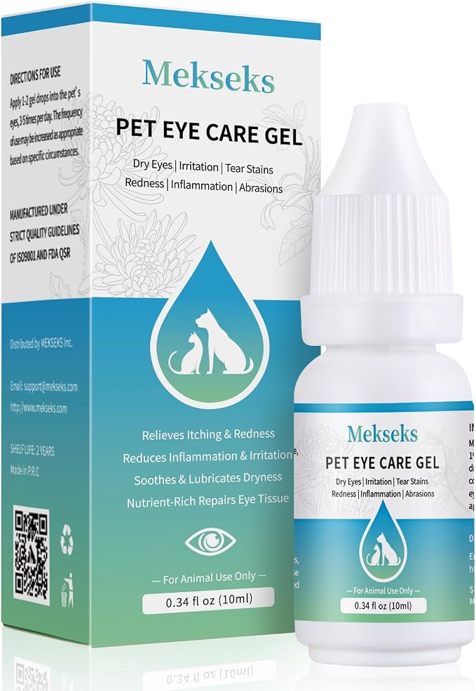 Pet Eye Care Gel Drop for Dogs, Cats, 1% Hyaluronan Eye Drops for Dry Eyes Infection Redness Irritation Tear Stain, Gentle Ocular Repair with Artificial Tears, Taurine, Herbal Extracts, 0.34 oz