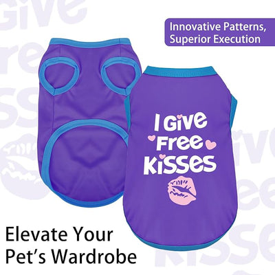Color-Blocked Dog Tank Top with Playful Heat Transfer Designs – Lightweight Polyester Shirt for Small,MediumDogs, Perfect for Casual Outings.I Give Free Kisses Deep Purple 4XL