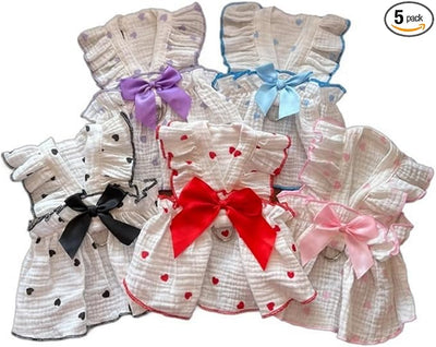 TAPBULL Dog Dresses, Fashionable Pet Dog Clothes with Heart Design, Cute Cat Birthday Dress Outfit (Pink/Red/Blue/Purple/Black 5-Pack), XX-Large