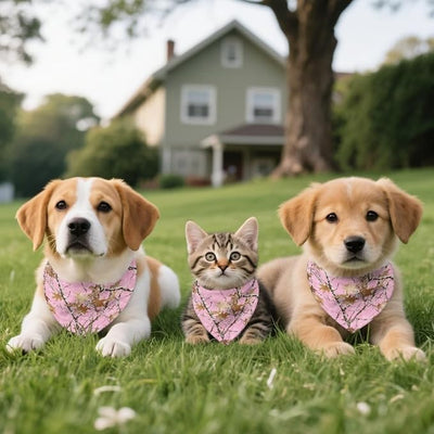 KEIAHUAN Pink Branch Dog Bandanas Double-Sided Printed Dogs Bandanas Soft Adjustable Pet Kerchief Classic Triangle Bib Handkerchief for Small/Medium/Large Dog & Cat