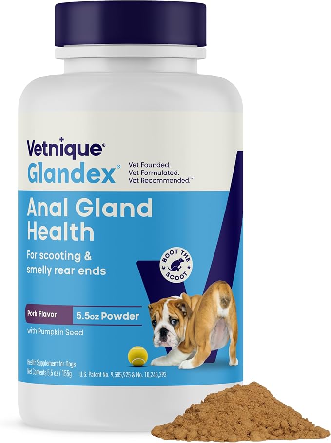 Vetnique Glandex for Dogs Anal Gland Powder, Support for Scooting & Fishy Odor, Boot The Scoot Fiber Supplement, Pumpkin Powder & Probiotics for Dogs with Digestive Enzymes (5.5 oz, Pork Liver)