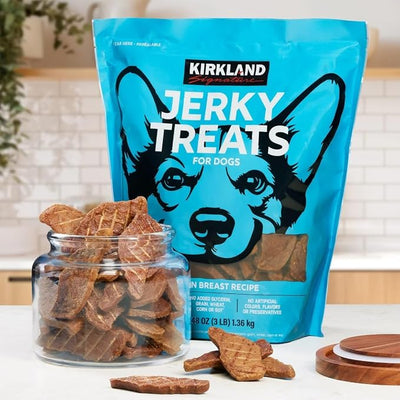 KIRKLAND Signature Chicken Jerky Dog Treat, 48 Ounce | Premium USA-Made Jerky with Real Chicken #1, No Wheat/Corn/Soy/Glycerin, No Artificial Additives - Easy-Tear 3lb Resealable