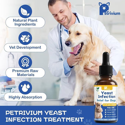 Yeast Infection Treatment for Dog, Natural Dog Yeast Infection Relief for Itchy Skin & Ear - Allergy & Paw Itching, Soothes Irritation & Reduces Inflammation Herbal Dog Supplement Drops 2 Packs