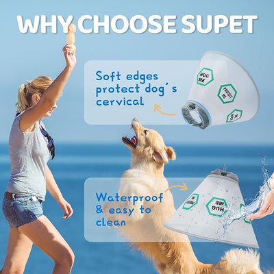 Supet Dog Cone Collar After Surgery to Stop Licking: Adjustable Recovery Elizabeth Collar Alternative for Large Medium Small Dogs, Plastic Pet Head Neck Cone (XS)