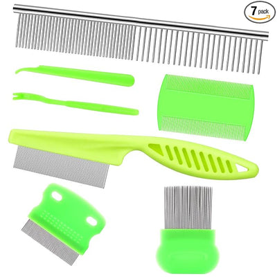 Lamoutor 7Pcs Pet Flea Comb Fine Tooth Comb and Pet Stainless Steel Combs for Dogs Cats Pet