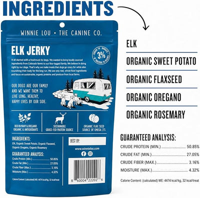 Winnie Lou Elk Jerky Dog Treats – Limited Ingredient, Human Grade, Dog Jerky, Training Treats Small, Medium & Large Dogs, USA Made, High Protein, Sensative Stomach, Dog Treats Healthy (2 Pack)