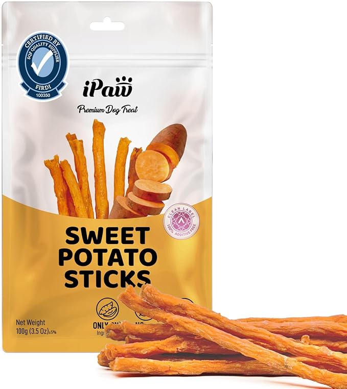 iPaw Sweet Potato Sticks for Dogs, Single Ingredient Dog Treats for Vegetarian, All Natural Human Grade Puppy Chew, Rawhide Alternative, Hypoallergenic, Easy to Digest
