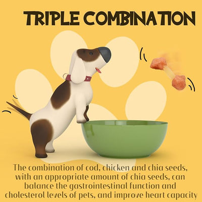 Dog Treats Chews, Chicken Wrapped Cod Dumbbell, Rawhide Free & Grain Free Chewy Training Snacks