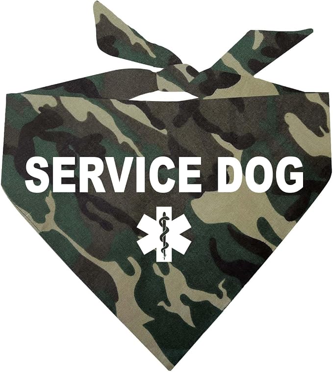 Service Dog Dog Bandana | 100% Cotton Adjustable Triangle |Service Dog | Working Animal | Assistance |Camo, X-Small (307)