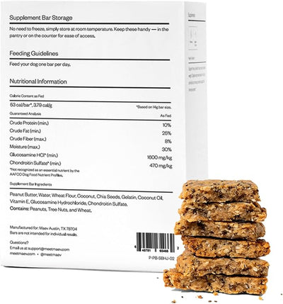 Maev Hip & Joint Supplement Bars for Dogs, with Glucosamine, 30 Count | Human-Grade, Vet-Formulated Chews with Chondroitin | Natural Mobility Support | Made in USA