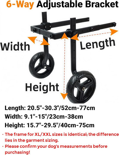 Adjustable Large Dog Wheelchair for Back Legs, Upgraded Wheel, Disabled Pets, Leg Brace, Mobility Aid for Large Pets, Hind Limb Rehabilitation, Older, Disabled (XXL(Chest 32.7-37.8in))
