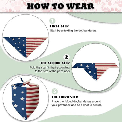 KEIAHUAN Patriotic Dog Bandanas American Flag Handkerchief Scarf Triangle Bandana Reversible Adjustable Holiday Scarves for Boy and Girl