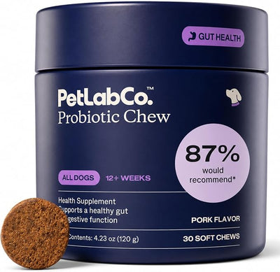 PetLab Co. Probiotics for Dogs, Support Gut Health, Occasional Diarrhea, Digestive Health & Seasonal Allergies - Pork Flavor - 30 Soft Chews - Packaging May Vary