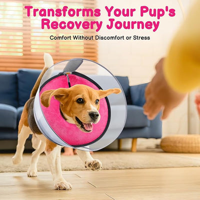 BARKLESS Dog Donut Collar, 2-in-1 Inflatable Dog Collars for After Surgery to Stop Licking Wounds, Patented Protective Donut Cone with High Shield for Large Pets (Hot Pink, L-Long)