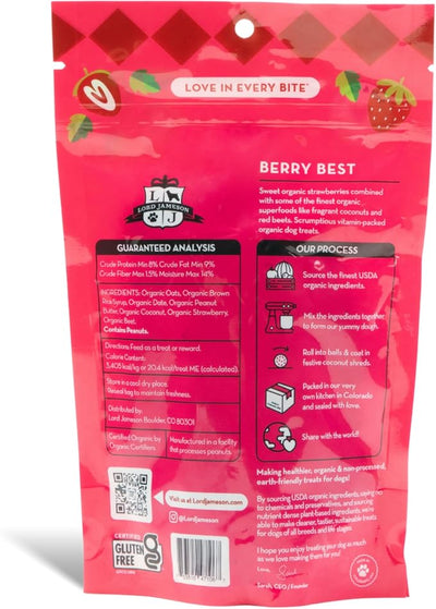 Lord Jameson Berry Best Organic Dog Treats, Organic Dog Treats Made with Real Strawberries, 6 oz. Bag
