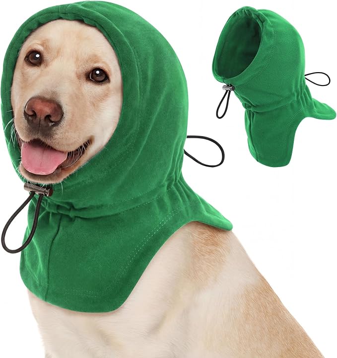 Dog Calming Hoodie Pet Ear Warmer Covers for Noise, No Flap Ear Wrap for Dogs, Quiet Ears Dog Hoodie Anxiety Relief Dogs Hat Calming Hood Head Cover, Green M