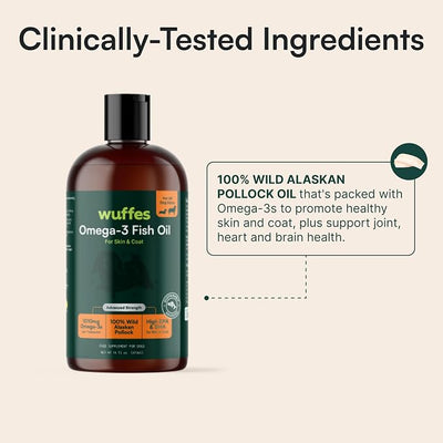 Wuffes Advanced Omega 3 Fish Oil for Dogs, Natural EPA & DHA Fatty Acids, Supports Healthy Skin and Coat, Joint Nutrition, Digestion & Immune System - 100% Pure Wild Alaskan Fish Oil, 16 Oz