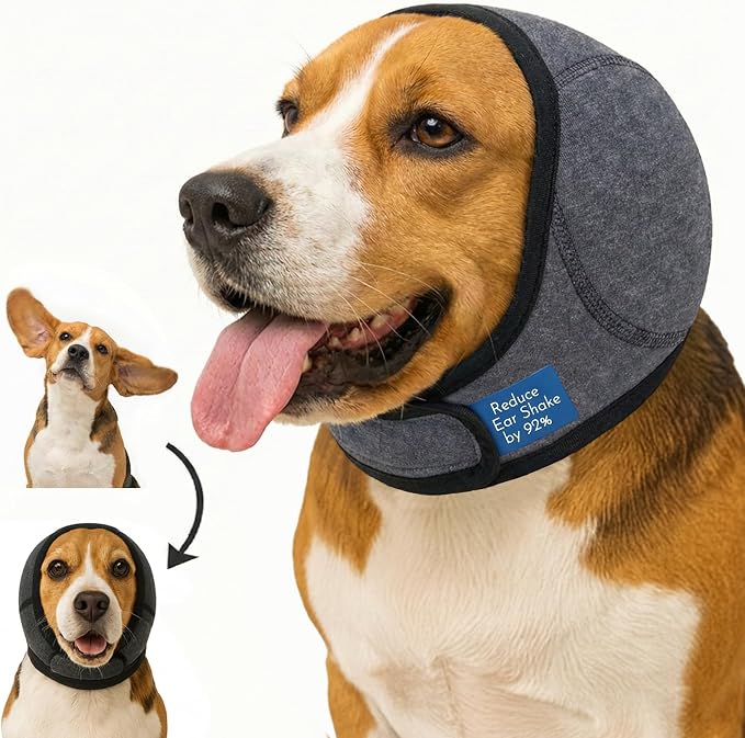 No-Shake Ear Wraps for Dogs: Breathable Bonnet to Stop Shaking & Aid Aural Hematoma Recovery - Post-Surgery Bleeding Protection for Beagle Cocker Spaniel & Border Collie Medium Breed