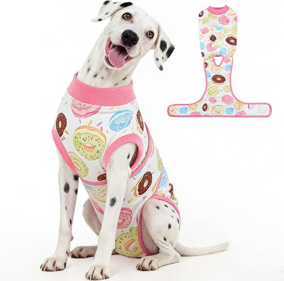 Kuoser Dog Surgery Recovery Suit, Soft Breathable Dog Recovery Suit for Female Spay Male Nueuter, Anti Licking Puppy Onesie Pet Surgical Suit for Dogs Abdominal Wounds Skin Disease, Donut XL