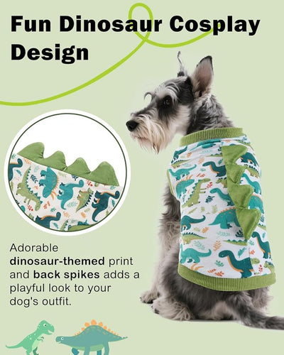 CuteBone Dinosaur Costume Dog Shirt, Stretchy Velvet T-Shirt Clothes for Small Dogs, Soft & Breathable Pet Tee Outfit Cat Apparel for Daily Wear, Cozy Pullover Design Puppy Fashion COSBX03XS