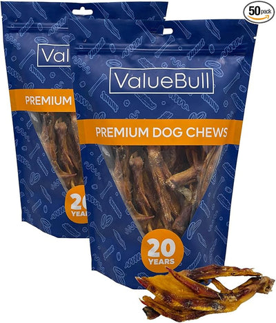 ValueBull Duck Feet for Dogs, 50 Count - All Natural Glucosamine Chondroitin Collagen Dog Chew, Hip and Joint, Single Ingredient