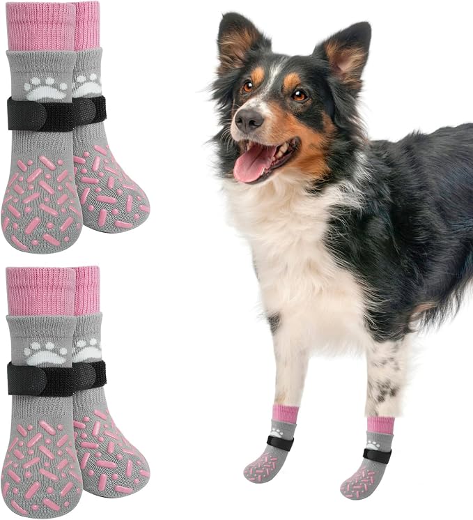 SCENEREAL Anti Slip Dog Socks to Prevent Licking Paws, Dog Shoes for Hot/Cold Pavement, Paw Protector Traction Control on Hardwood Floor, Dog Shoes Booties for Puppy Small Medium Large Senior Dogs