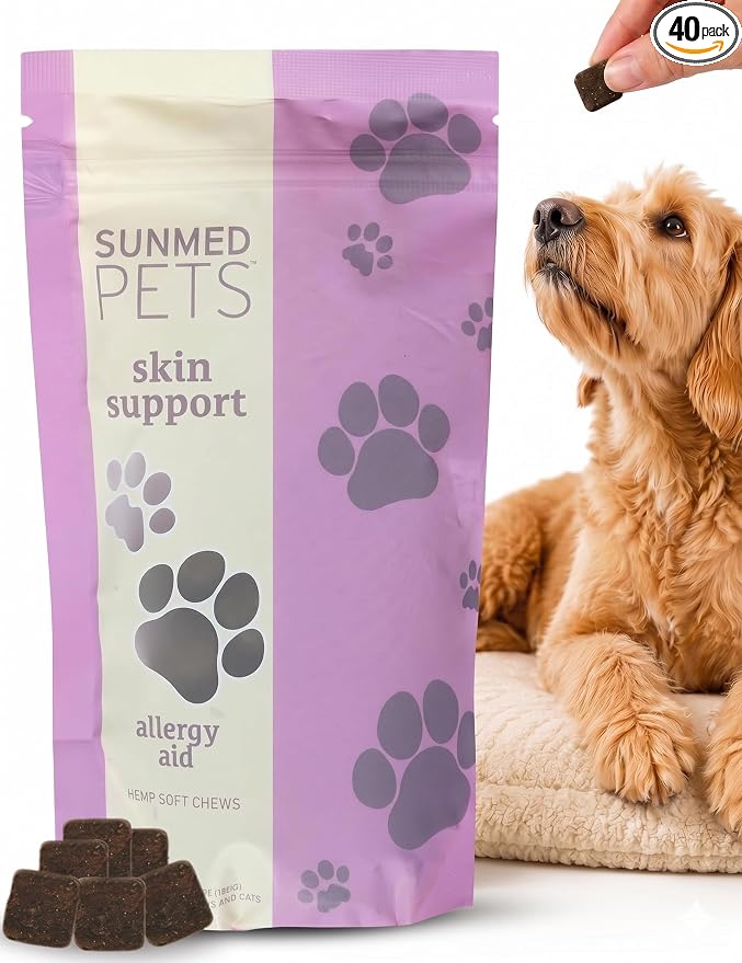 Sunmed Skin Support Dog Allergy Relief Chews – Natural Seasonal Allergy Relief with Nettle, Quercetin, & Green-Lipped Mussel – Soothes Itchy Skin, Supports Health – 40 Count