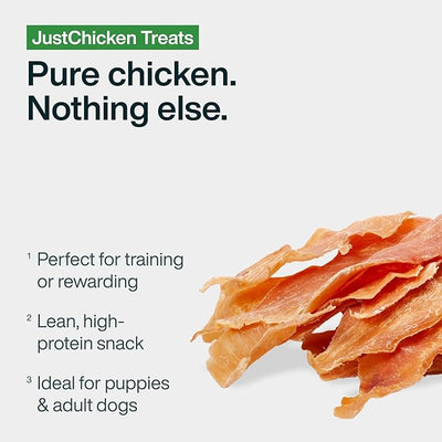 JustFoodForDogs Single Ingredient Healthy Dog Treats and Dog Snacks, Jerky Treats, Human Grade, Preservative and Grain Free, Rawhide Free Chews, Low Calorie Treat - Chicken Breast, 18 oz