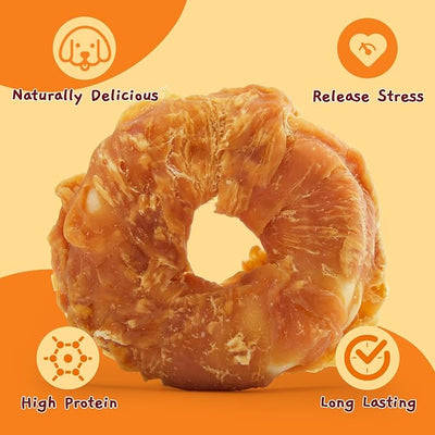 Jungle Calling Dog Treats Long Lasting, Rawhide Chews for Dogs, Chicken Wrapped Rawhide Donuts, Chewy Snacks for Medium Large Dogs