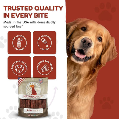 Loving Pets Natural Value Beef Sticks - Soft Jerky Dog Treats for Large & Small Breeds - Healthy Gluten, Wheat, Soy & Grain Free Pet Treats for Dogs