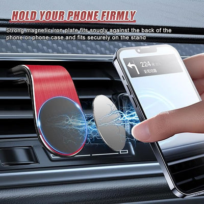 YoRise Magnetic Car Phone Holder, L Type 360° Rotatable Adjustable Car Air Vent Cellphone Mount, No-Hand Clip-On Navigation Bracket, Universal Vehicle Smartphones Stand Accessories (Red-2PCS)