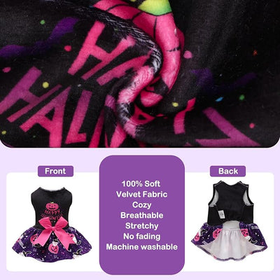 CuteBone Halloween Dog Dresses Velvet Holiday Small Dogs Clothes Onesie Pet Apparel Girl Puppy Skirt with Bow Hair Rope CVA60L-D