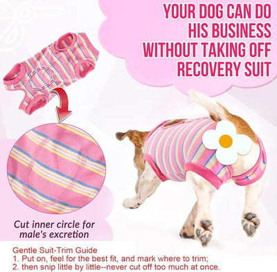 Lukovee Recovery Suit for Dogs, Onesie Surgery Recovery Suit for Female Male Dogs, Abdominal Wounds Cone E-Collar Alternative Prevent Licking Spay Recovery Suit (Pink Stripes,XXL)
