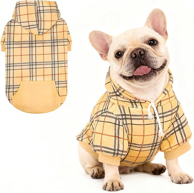KOOLTAIL Plaid Dog Hoodie for Small Medium Large Dogs,Pet Clothes Sweater with Hat and Pocket for Cold Weather Winter, Soft&Warm Doggy Hooded Sweatshirt Coat Outfit for Puppy Cats Girls Boys Khaki M