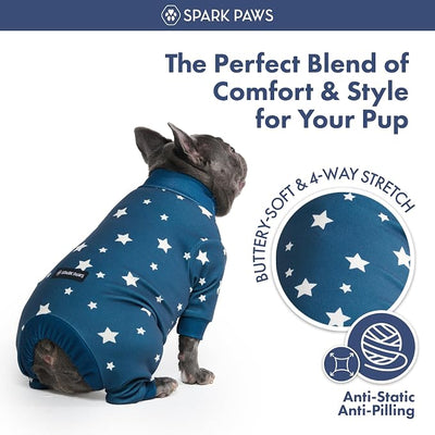 Spark Paws Dog Pajama, Dog Recovery Suit Male, Onesie, Ultra-Soft and 4-Way Stretch, for Small Medium and Large Breeds - Stars - 4XL