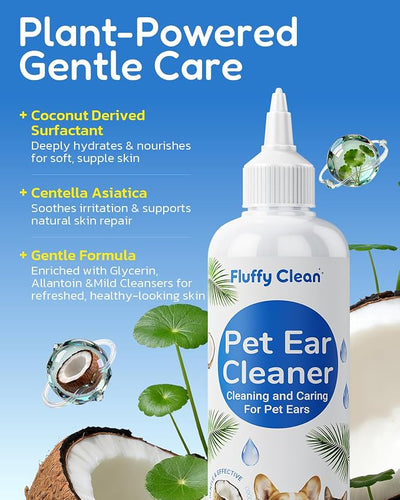 Dog Ear Cleaner - Pet Ear Wash, Flush and Drop Cleaner Solution for Cat & Dog Infection and Itch Relief, Gently Removes Debris, Wax Buildup, Odor - 8 fl oz