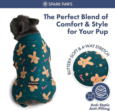 Spark Paws Dog Christmas Pajama, Dog Recovery Suit Male, Onesie, Ultra-Soft and 4-Way Stretch, for Small Medium and Large Breeds - Gingerbread Man - 2XL