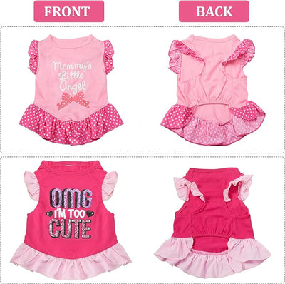 2 Pieces Dog Dresses for Dogs Cute Girl Female pet Dress Mommy Puppy Shirt Skirt Dresses Pet Summer Clothes Apparel for Cats(OMG and Angel,Medium)